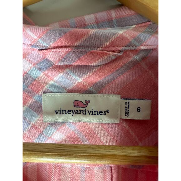 Vineyard Vines Pink Plaid Button Down Flannel Shirt Size 6 - Picture 6 of 7